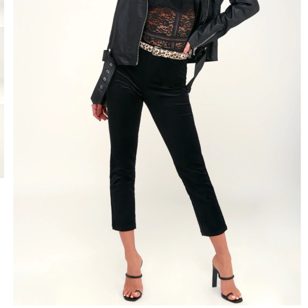 VELVET TOUCH BLACK VELVET HIGH-WAISTED PANTS